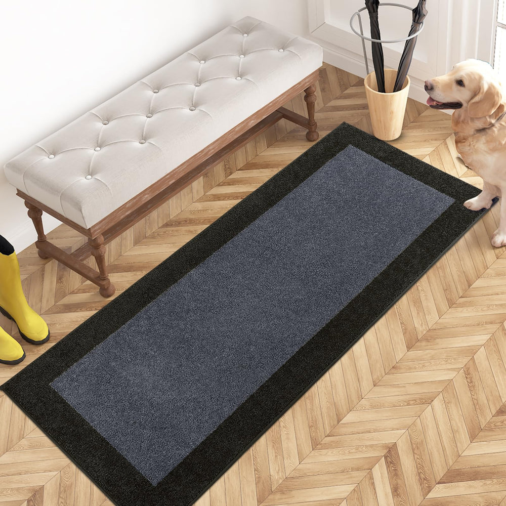 PURRUGS Hallway Runner Rug 24" x 60" front view, Bluish Grey & Charcoal