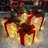Purtuemy Christmas Lighted Gift Boxes set of 3 in red with LED lights
