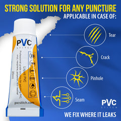 PVC Stitch Liquid Patch Kit application on inflatable gear