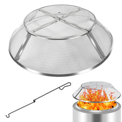 PWSOMJ 15-inch fire pit spark screen front view with stainless steel mesh