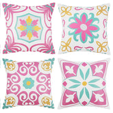 Pyonic Outdoor Pillow Cover Set of 4 with floral design, front view