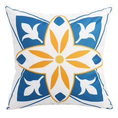 Pyonic outdoor pillow covers displayed in a garden setting
