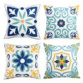 Pyonic Outdoor Pillow Covers set of 4, blue floral design front view