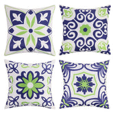 Pyonic outdoor pillow covers set of 4 in navy blue with floral print