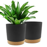 QCQHDU 10 inch dark grey plant pot front view with saucer