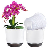 QCQHDU 5.7 inch orchid pot, white outer pot with black inner pot
