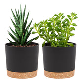 QCQHDU 5-inch dark grey plant pot front view with saucer