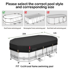 QH.HOME 12x20 FT Oval Pool Cover showing heavy-duty ratchet strap