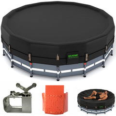 QH.HOME 20 Ft Round Pool Cover in black, flat view
