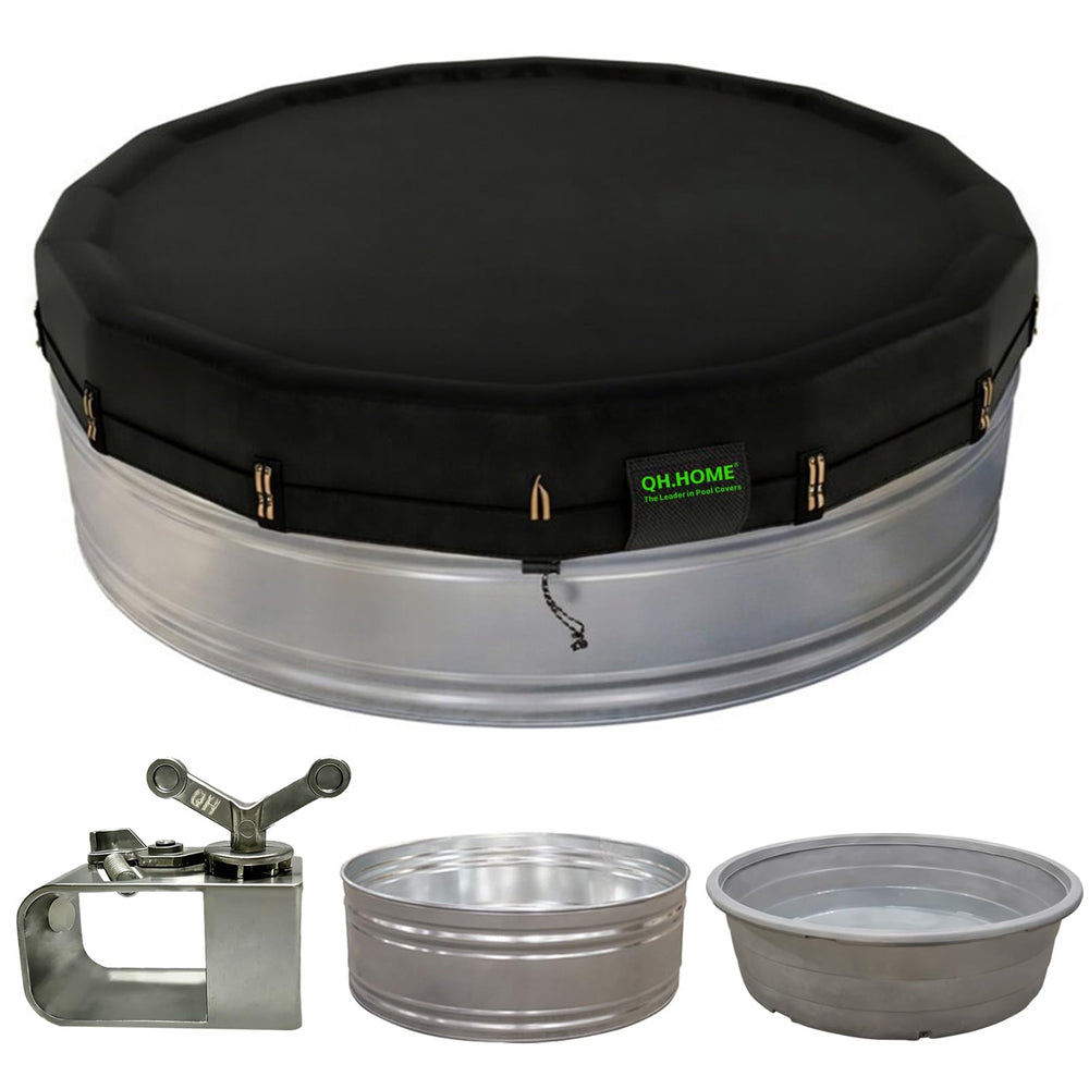 QH.HOME 8 Ft Round Stock Tank Pool Cover in black