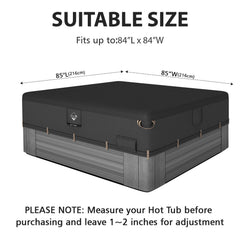 QH.HOME Waterproof Hot Tub Cover 85 x 85 with ratchet tie-down system