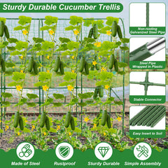 Qinzave Cucumber Trellis U-Shape components illustration with netting