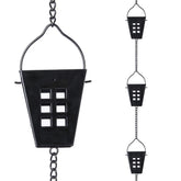 Qipade 10 Ft Black Square Rain Chain with 12 cups front view