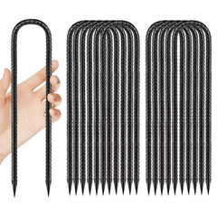 QNLONG 12-inch rebar stake black coated heavy duty U-hook front view