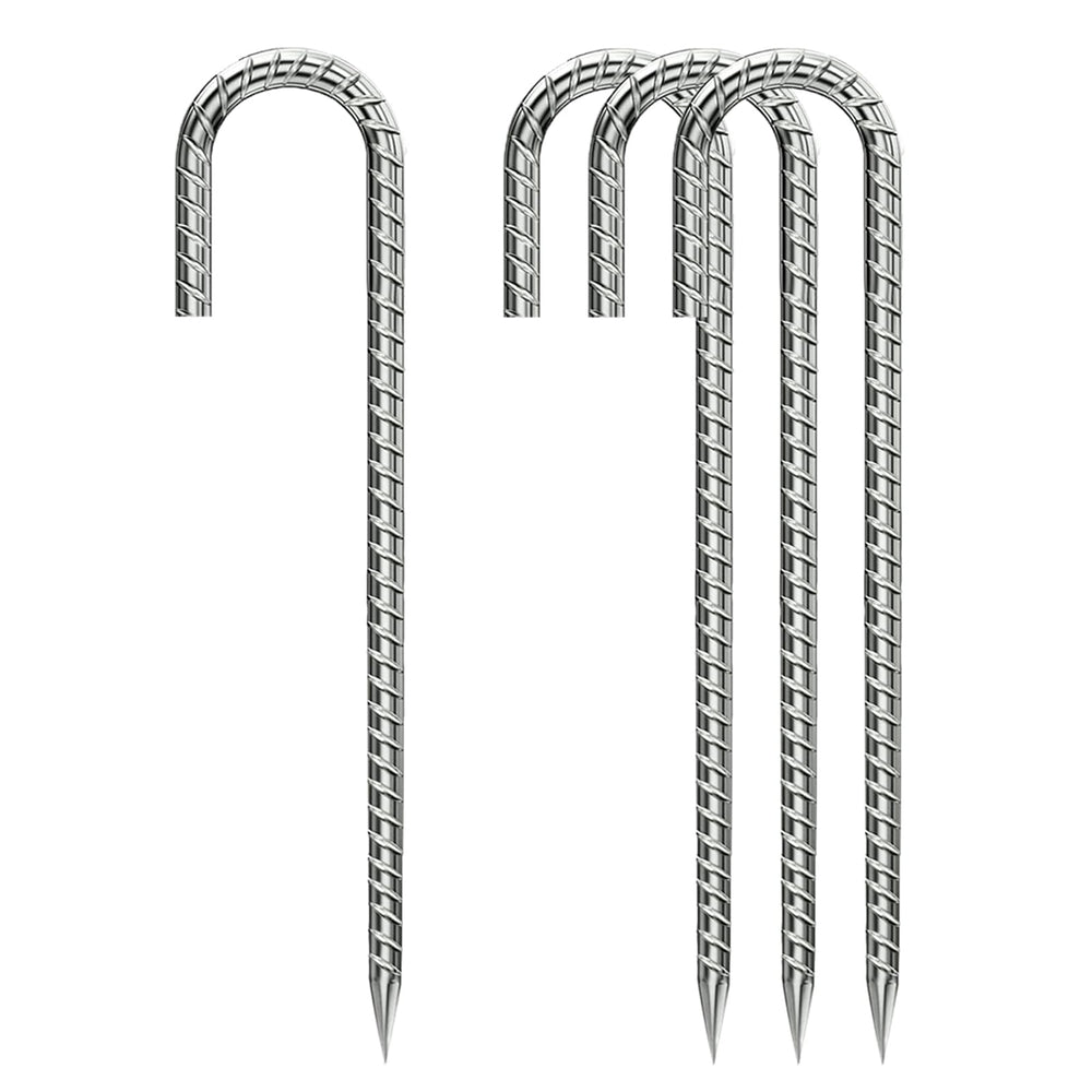 QNLONG Rebar Stakes 12-inch silver J-hook front view