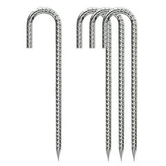 QNLONG Rebar Stakes 12-inch silver J-hook front view