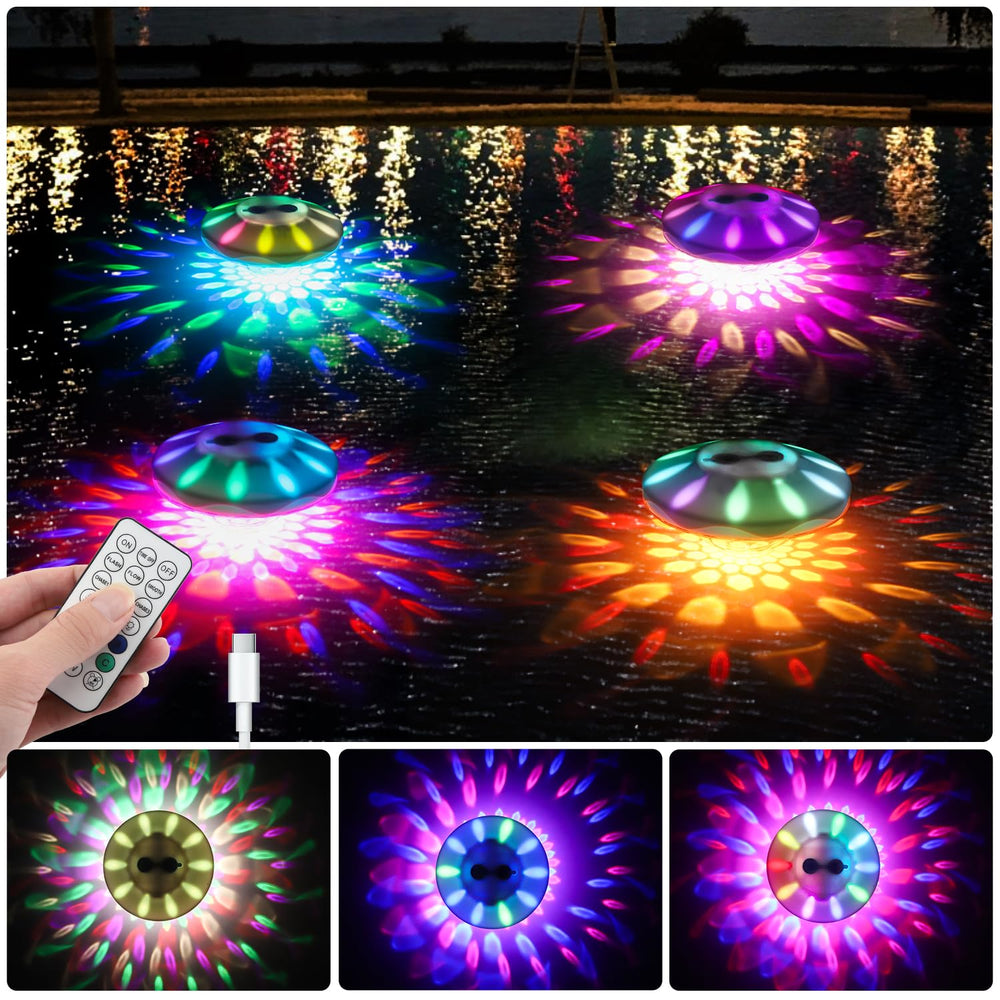 QOLNBY Floating Pool Light front view, vibrant RGB colours