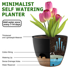 QRRICA 9-inch self-watering pot set on a patio