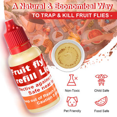 Qualirey Fruit Fly Trap Liquid in small bowl near fruit
