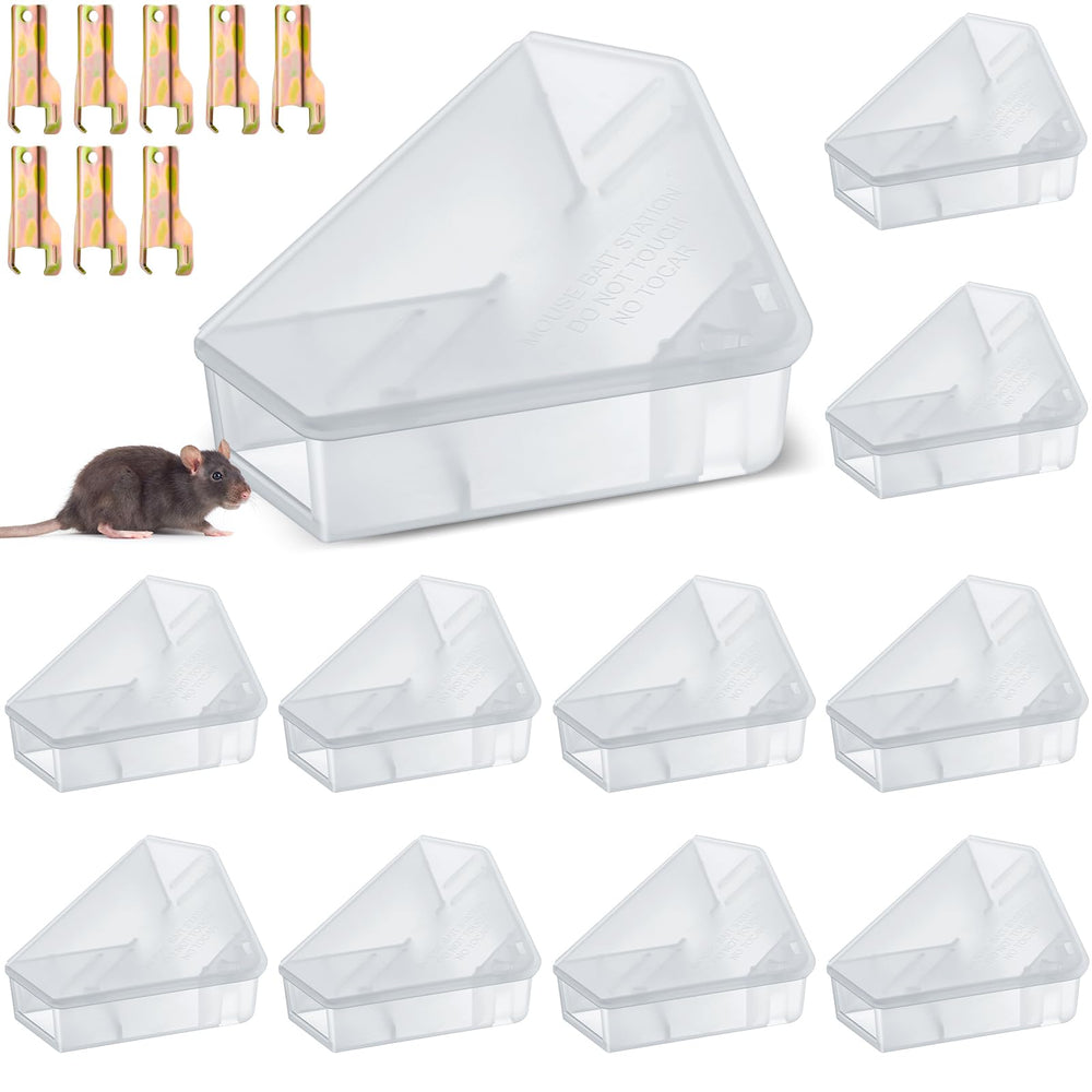 Qualirey Triangle Mice Rat Bait Station front view, translucent design