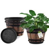 Quarut 10 Inch Whiskey Barrel Planter front view with drainage