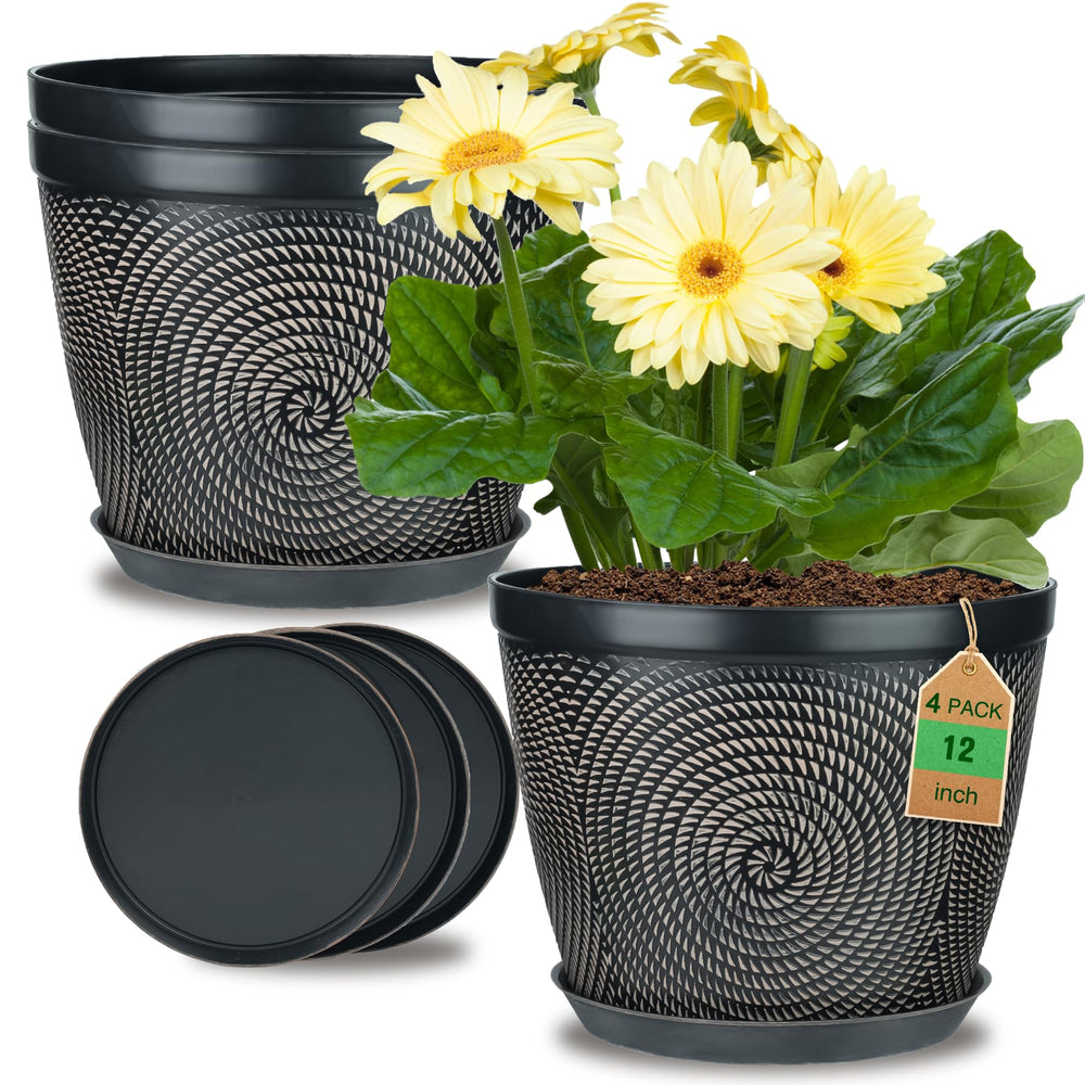 Quarut 12 Inch 4 Pack Large Pots with Circular Pattern