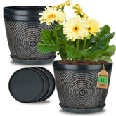 Quarut 12 Inch 4 Pack Large Pots with Circular Pattern