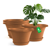 Quarut 12 inch flower pot set with diamond pattern in orange