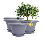 Quarut 12 inch grey flower pot front view with diamond pattern