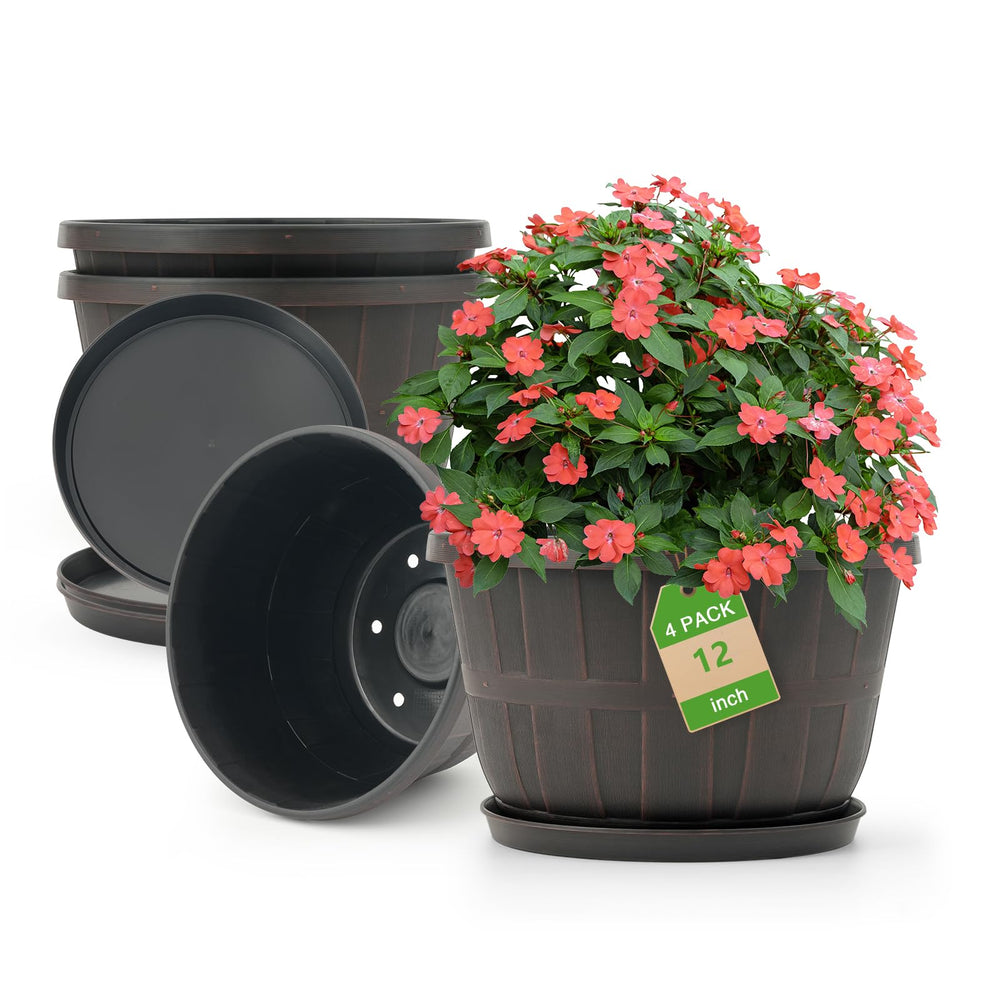 Quarut 12 Inch planter pot in brown with saucer