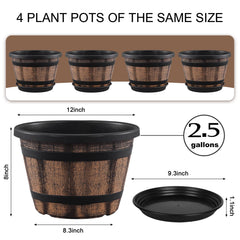 Quarut 12-inch whiskey barrel planter side view showcasing rustic design