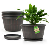 Quarut 14 inch plastic flower pot, brown, front view