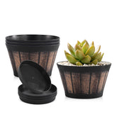 Quarut 6 inch brown barrel planter set of 4 with saucers