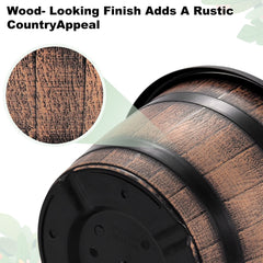 Quarut whiskey barrel design plant pot in outdoor setting