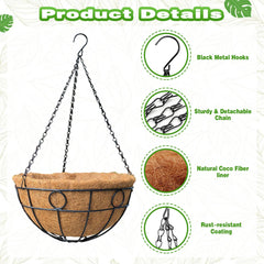 Qusuxi 12 Inch Metal Hanging Basket close-up of coco liner