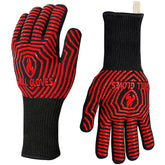 QUWIN BBQ Gloves front view in black and red color