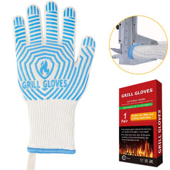 QUWIN BBQ Gloves hanging on a hook in a kitchen setting