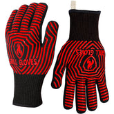 QUWIN BBQ Gloves red and black front view