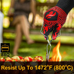 QUWIN BBQ Gloves red back view