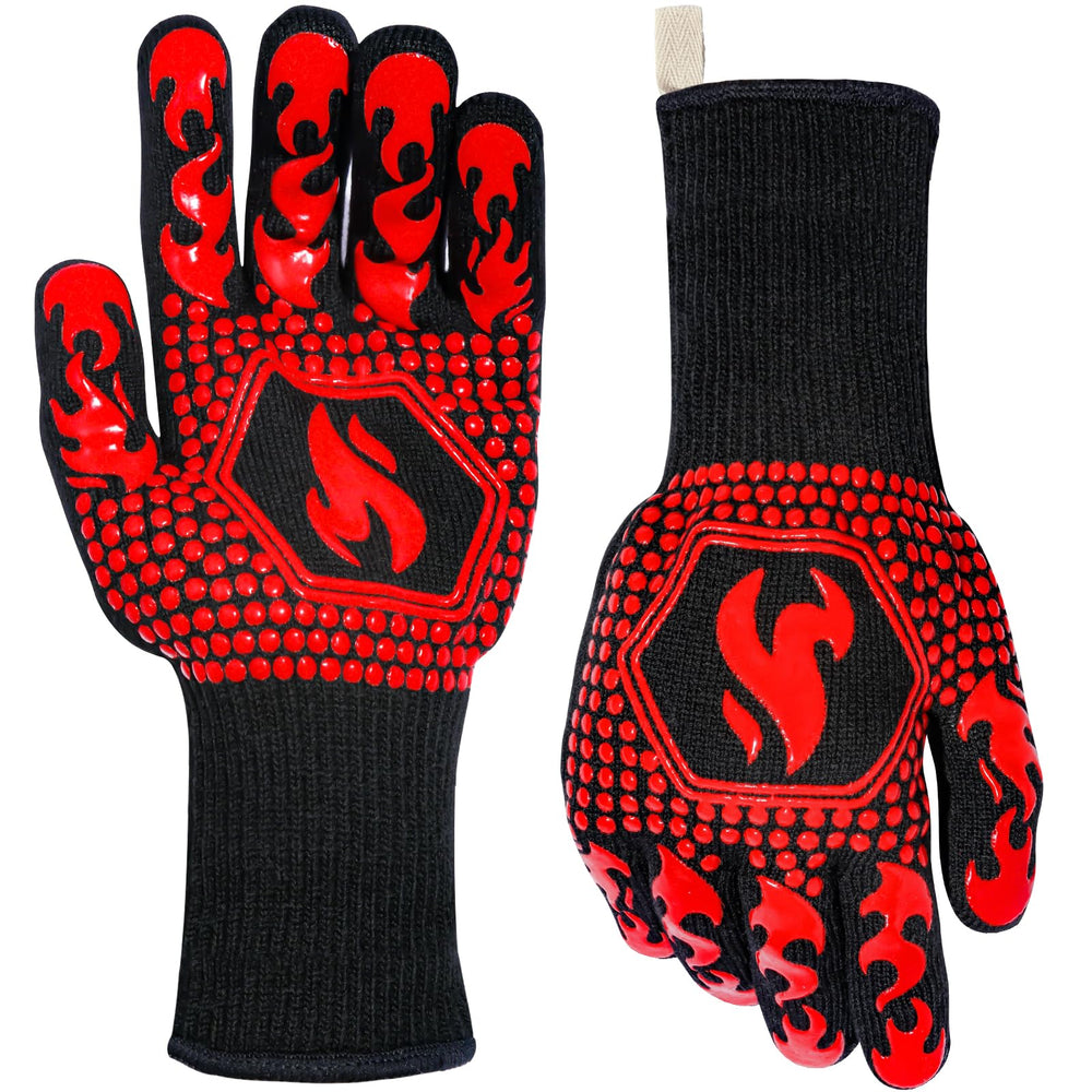 QUWIN BBQ Gloves red long cuff front view