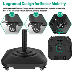 QZER Umbrella Base with Wheels, side view with umbrella
