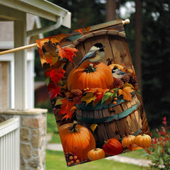 RABUSOFA Fall House Flag 28x40 inch back view showcasing double-sided design