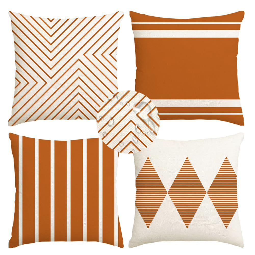 RABUSOFA Outdoor Pillow Cover Set of 4 in Rust and Beige