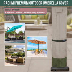 Rachmi Umbrella Cover in Khaki-Green on patio umbrella