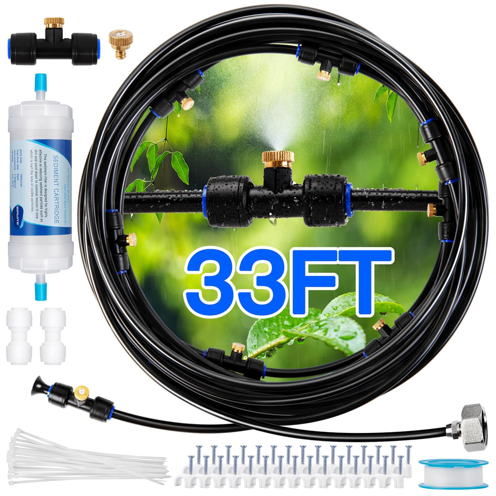 Rafow 33FT patio misters system with brass nozzles and water filter