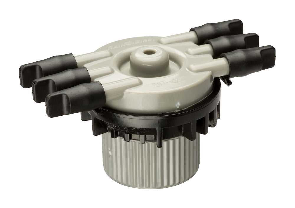 Rain Bird Drip Manifold 6-Port front view in gray and black