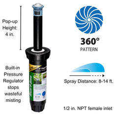 Rain Bird Rotary Sprinkler showing adjustable spray distance