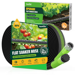 RAINPOINT 25FT Flat Soaker Hose front view with connectors