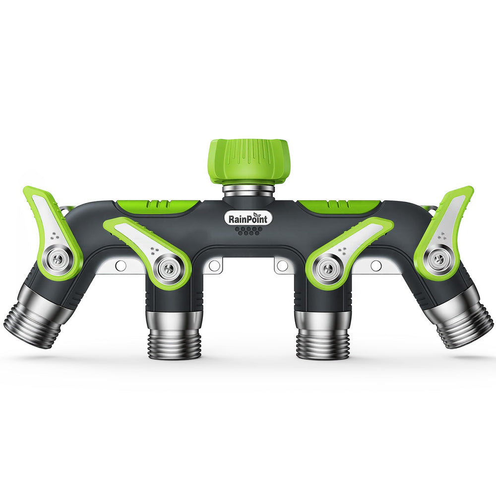 RAINPOINT 4 Way Garden Hose Splitter front view in green