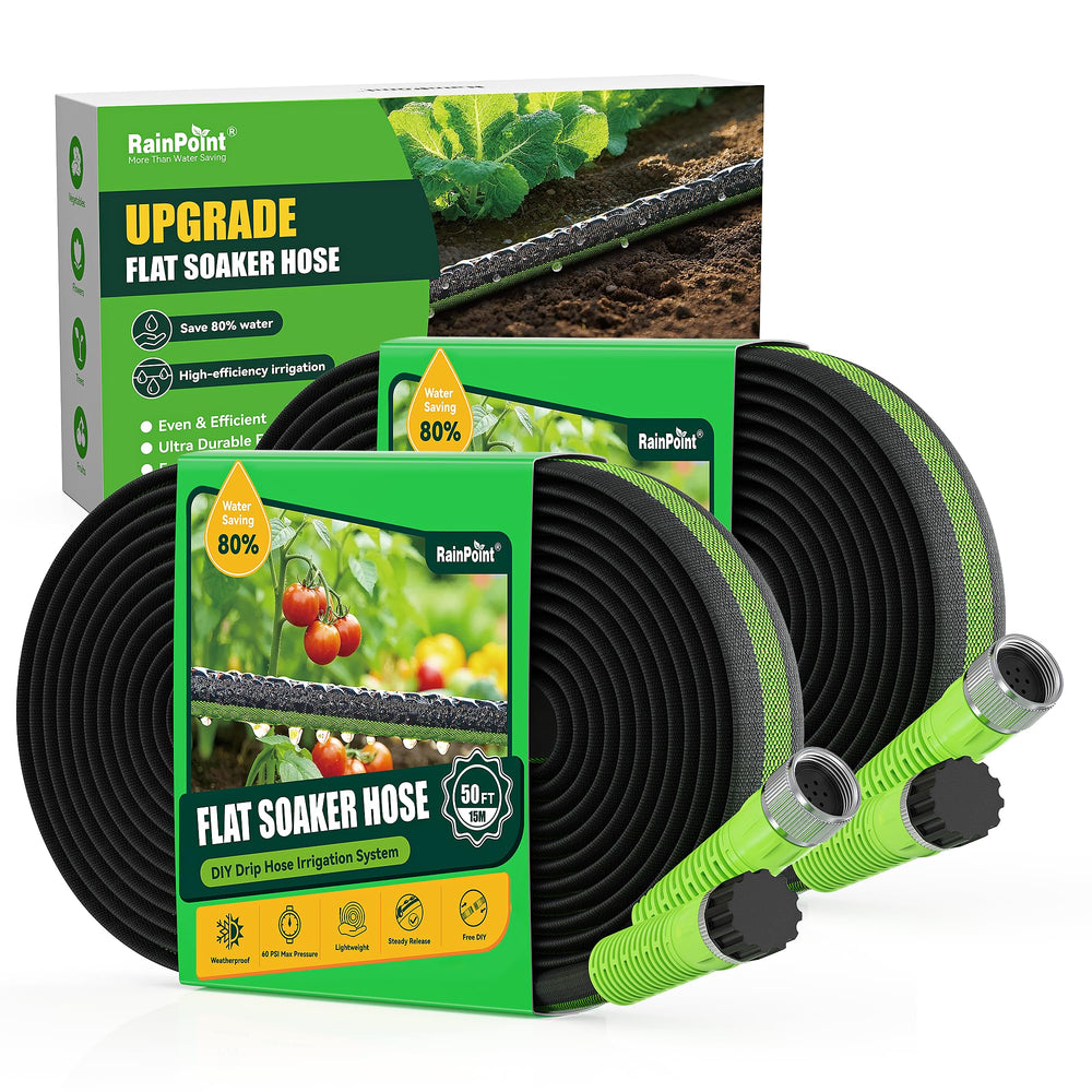 RAINPOINT Flat Soaker Hose 100FT in green, front view